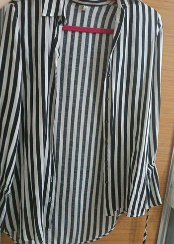 Defacto Kadın Siyah Çizgili Bağcıklı Gömlek - Görsel 4