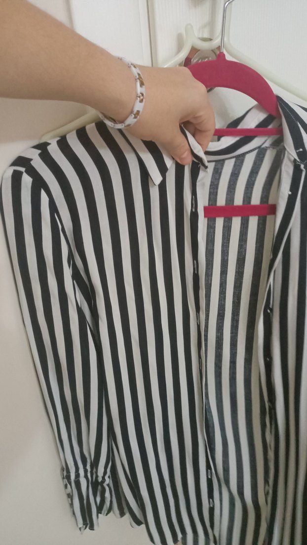 Defacto Kadın Siyah Çizgili Bağcıklı Gömlek - Görsel 2