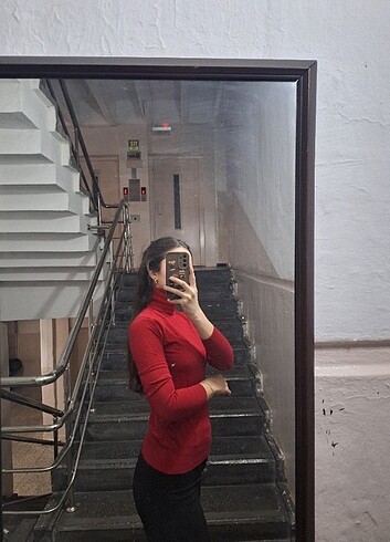 s Beden Kırmızı balıkçı yaka kazak