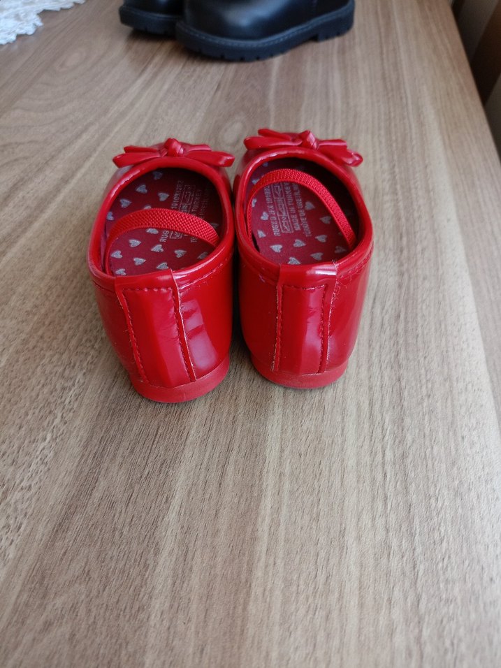 Kırmızı Fiyonklu Kız bebek Babet Ayakkabı - Görsel 2