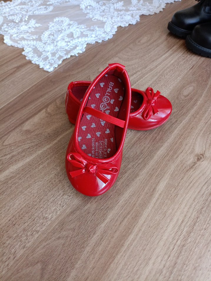 Kırmızı Fiyonklu Kız bebek Babet Ayakkabı - Görsel 4