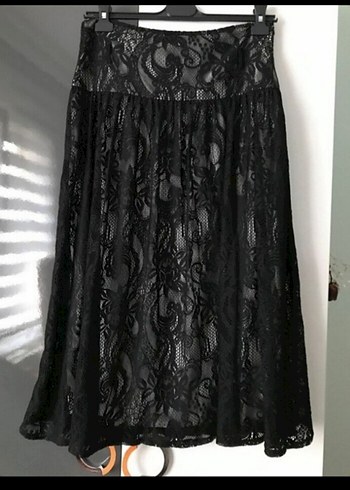 Dantel Detaylı Siyah Uzun Gotik Etek