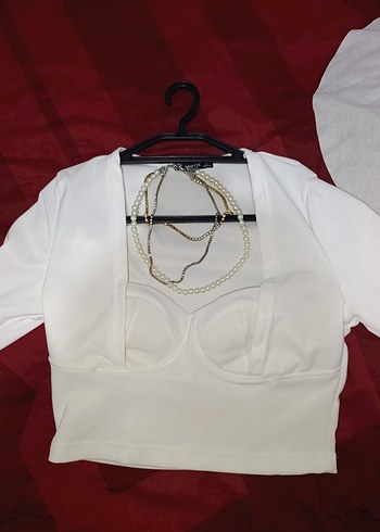 V Yaka Beyaz taşlı Kadın Bustiyer - Görsel 4