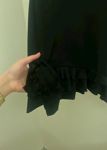 xs Beden siyah Renk Siyah Keten Uzun Fırfırlı Straplez Elbise