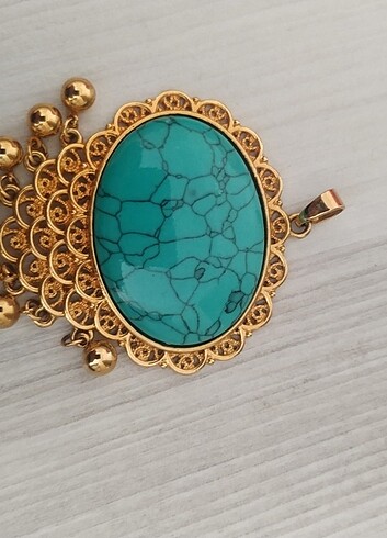 22 ayar altın kaplama Firuze taşlı kolye ucu - Görsel 2