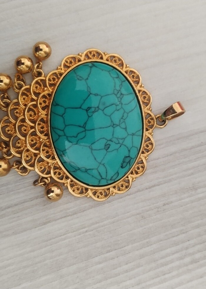 22 ayar altın kaplama Firuze taşlı kolye ucu - Görsel 2