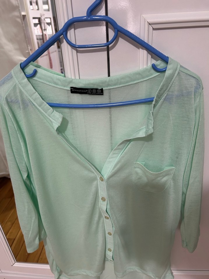 Düğmeli Su Yeşili Gömlek - Görsel 2