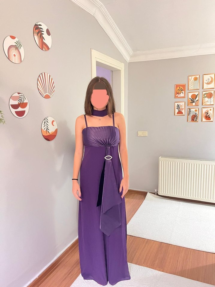 Mor Drapeli  Abiye Elbise - Görsel 2