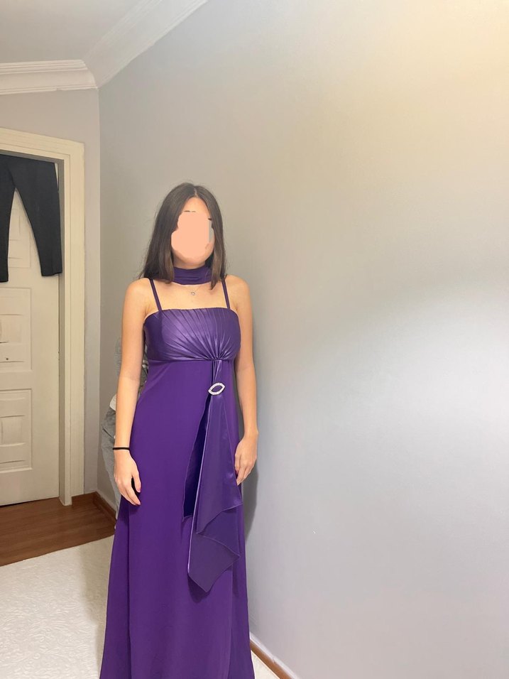 Mor Drapeli  Abiye Elbise - Görsel 5