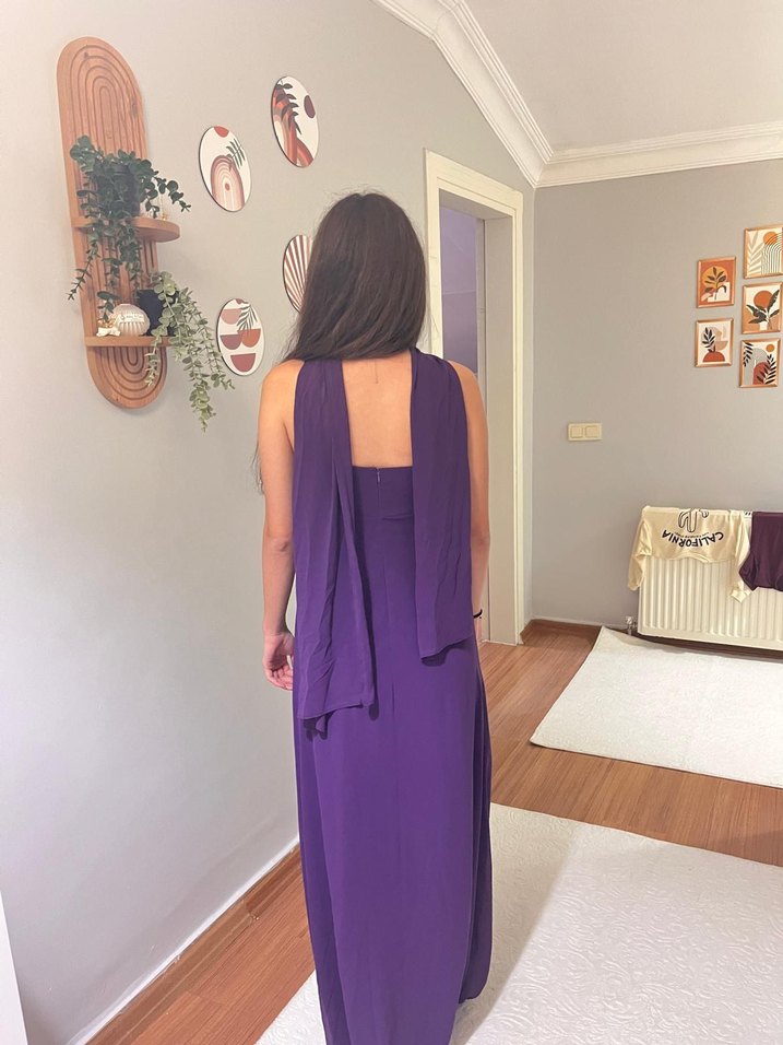 Mor Drapeli  Abiye Elbise - Görsel 4