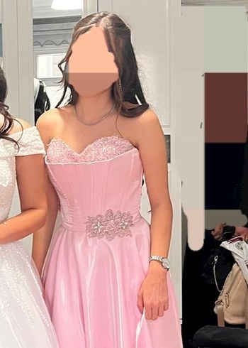 Pembe Straplez Taş Detaylı  Elbise - Görsel 2