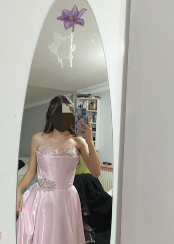 Pembe Straplez Taş Detaylı  Elbise - Görsel 3
