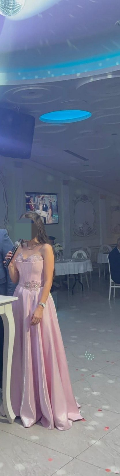 Pembe Straplez Taş Detaylı  Elbise - Görsel 4