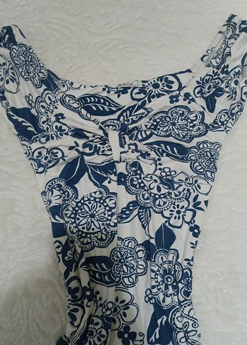 Lacivert Çiçek Desenli Elbise - Görsel 3