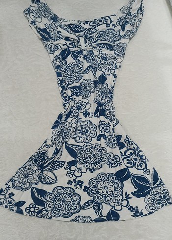 Lacivert Çiçek Desenli Elbise - Görsel 2