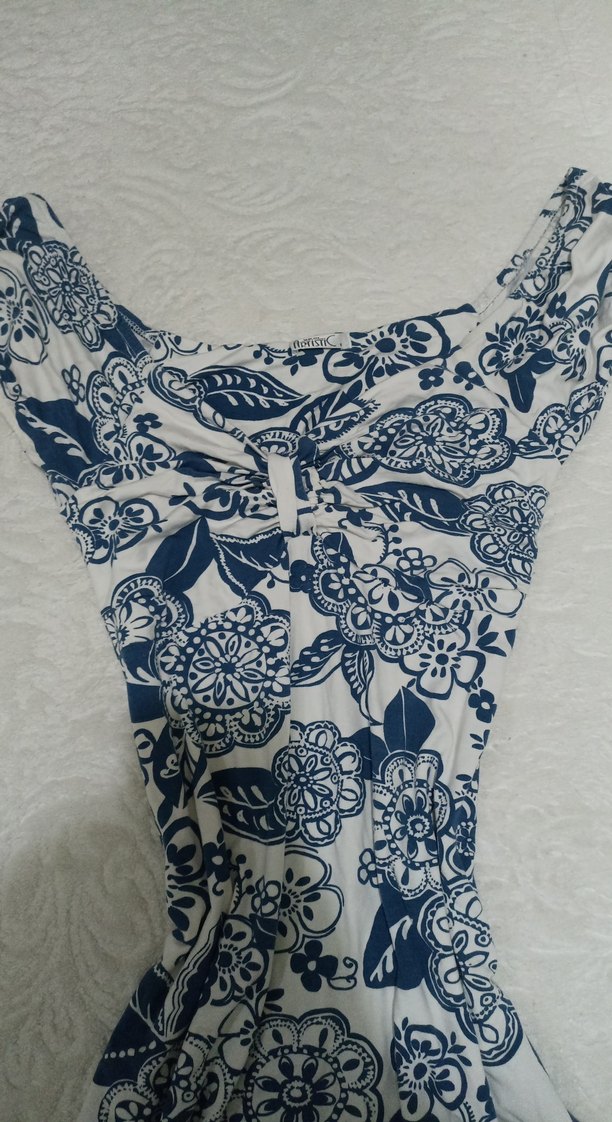 Lacivert Çiçek Desenli Elbise - Görsel 3