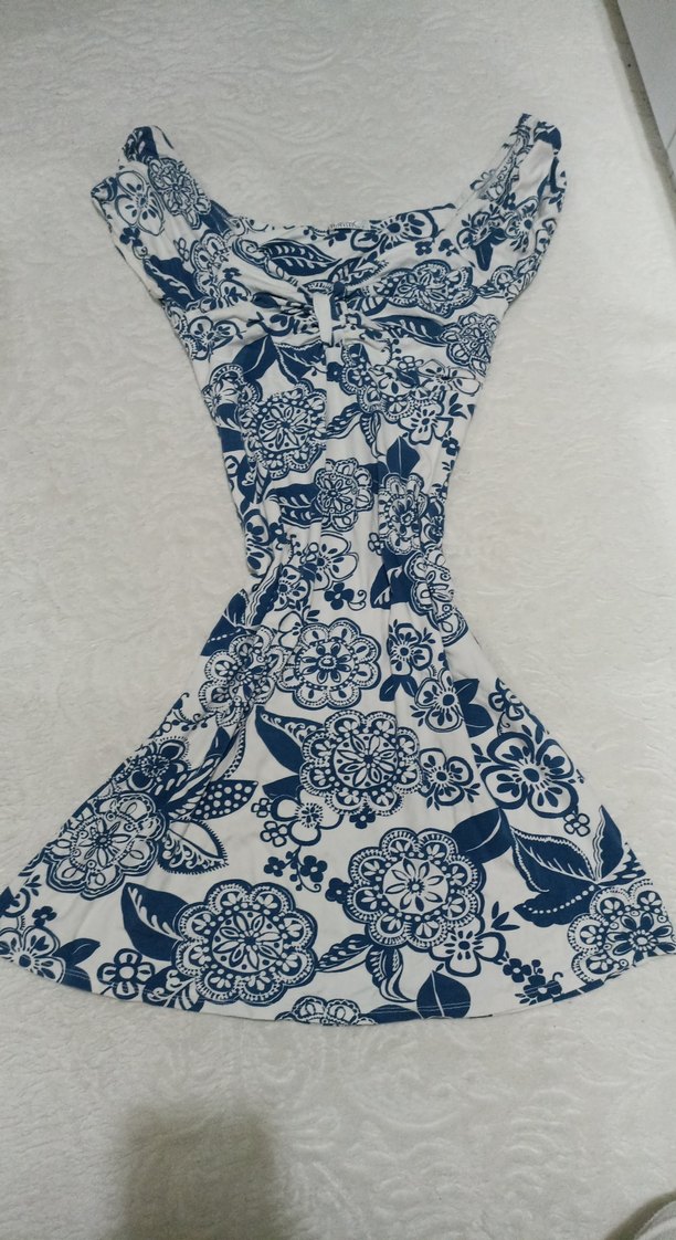 Lacivert Çiçek Desenli Elbise - Görsel 2