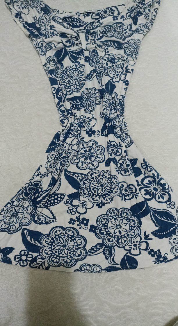 Lacivert Çiçek Desenli Elbise - Görsel 4