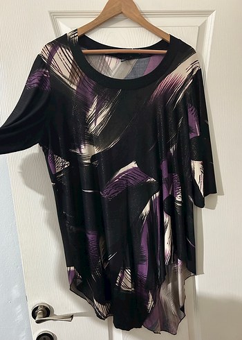 Mor Karışık Desenli Salaş Büyük Beden Bluz - Görsel 2
