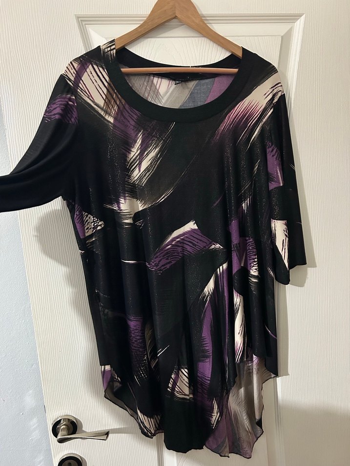 Mor Karışık Desenli Salaş Büyük Beden Bluz - Görsel 2