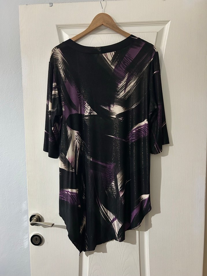 Mor Karışık Desenli Salaş Büyük Beden Bluz - Görsel 3