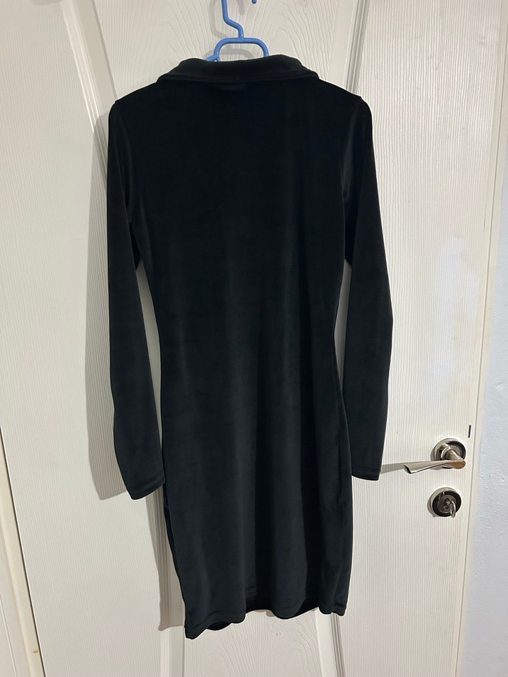 Siyah Fermuarlı Uzun Kollu Mini Elbise - Görsel 4