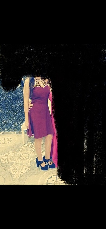 Bordo Boyundan Bağlamalı Elbise - Görsel 4