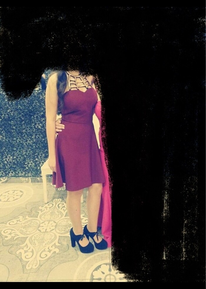 Bordo Boyundan Bağlamalı Elbise - Görsel 4