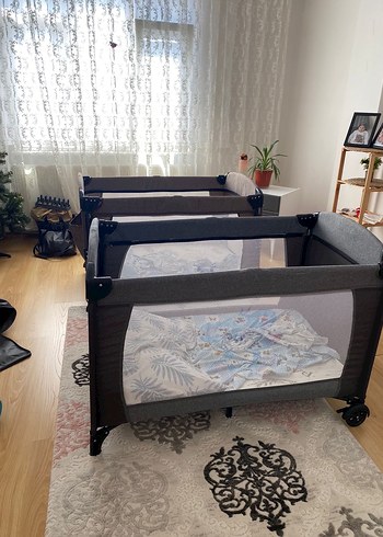 Beden kahverengi Renk Kahverengi ve Gri Katlanabilir Oyun Parkı ve Yatak