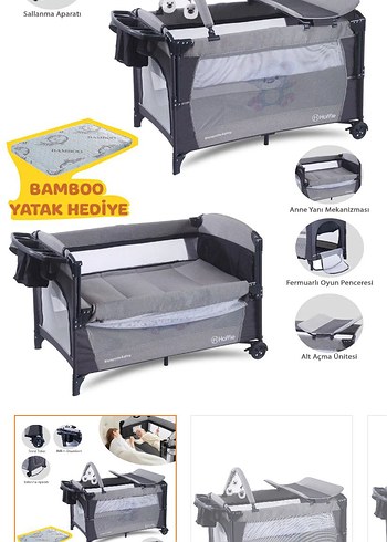 Diğer Kahverengi ve Gri Katlanabilir Oyun Parkı ve Yatak