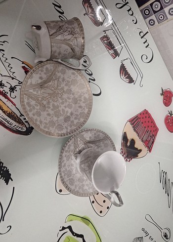 Gri Desenli Beyaz Kahve Fincanı ve Tabağı - Görsel 5