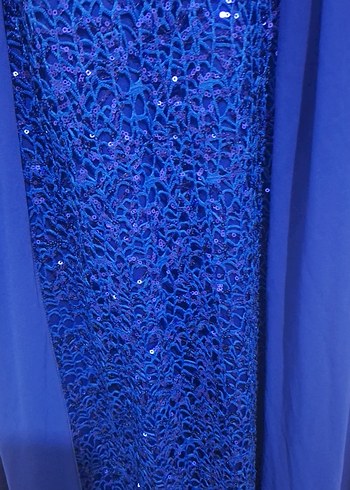 Mavi Uzun Kollu Kadın Abiye Elbise - Görsel 4