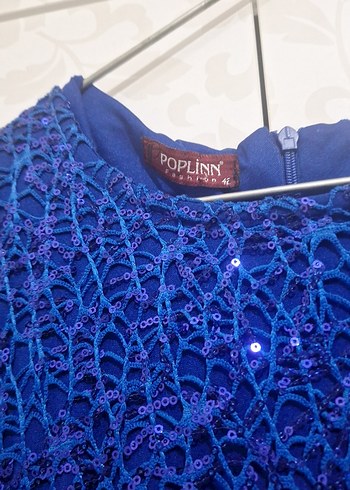 Mavi Uzun Kollu Kadın Abiye Elbise - Görsel 5