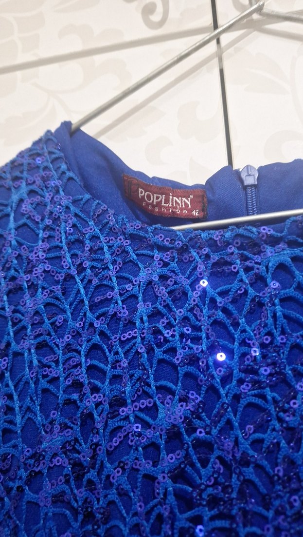 Mavi Uzun Kollu Kadın Abiye Elbise - Görsel 5