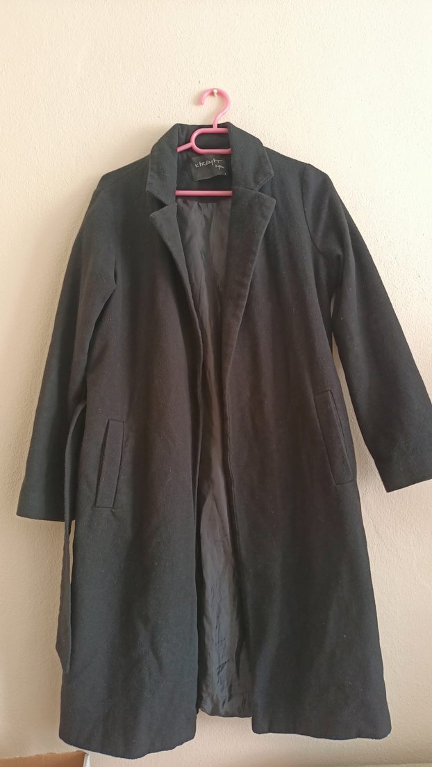 Gri Midi Uzunlukta Kuşaklı Kadın Kaban - Görsel 2