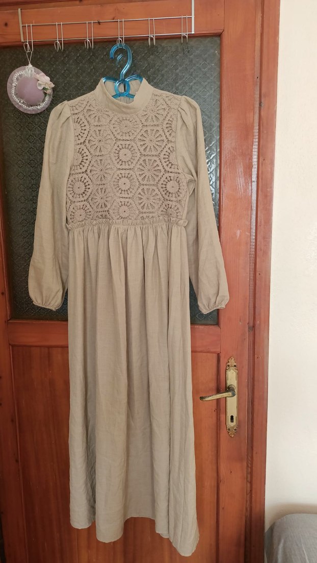 Diger Bej Uzun Keten Elbise - Görsel 2