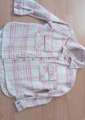 Düğmeli Pembe Pamuklu Kalın Kiz çocuk Gömlek - Görsel 2