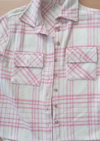 Düğmeli Pembe Pamuklu Kalın Kiz çocuk Gömlek - Görsel 3