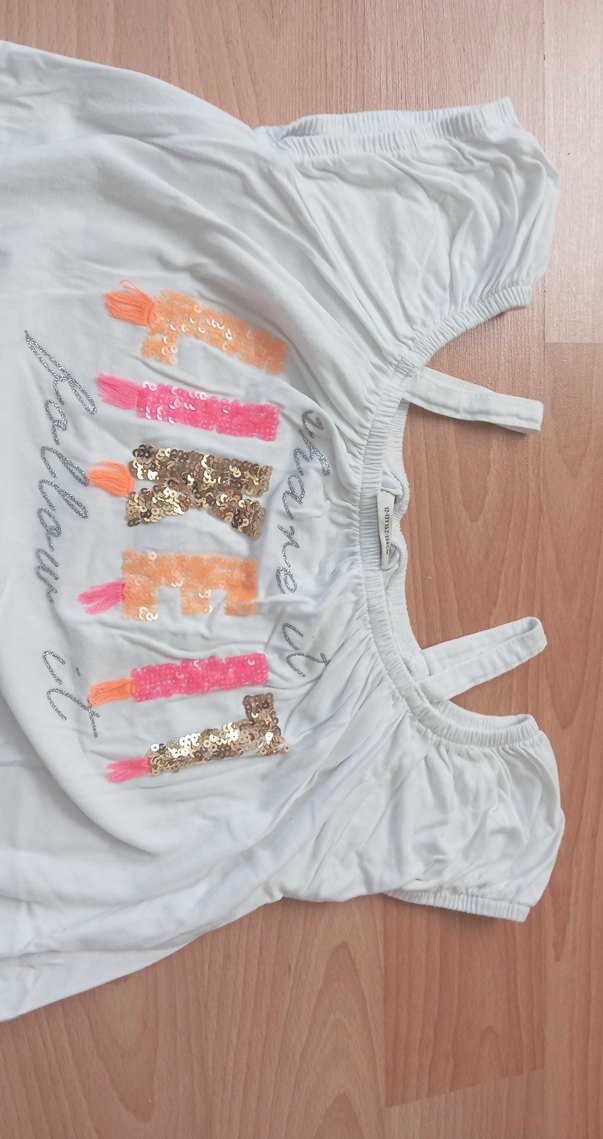 Kız Çocuk Gri Simli Baskılı Tişört - Görsel 2