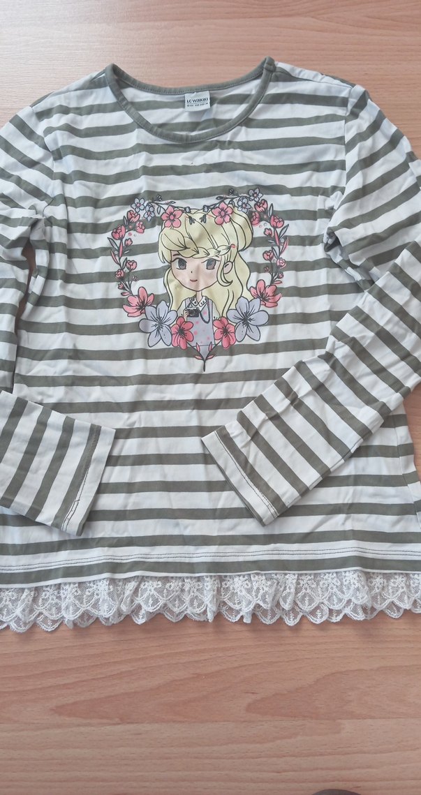 Kız Çocuk Gri Çizgili Uzun Kollu Tişört - Görsel 2