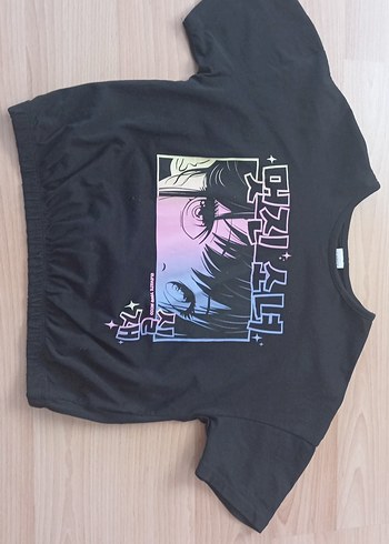 Kız Siyah Baskılı Kısa Kollu Tişört - Görsel 2