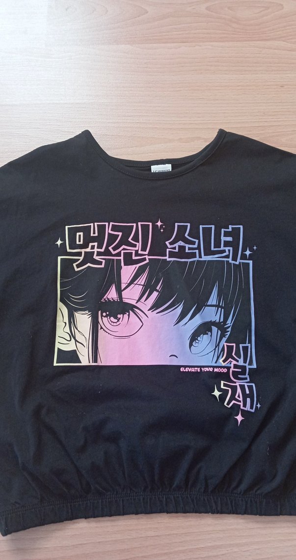 Kız Siyah Baskılı Kısa Kollu Tişört - Görsel 3