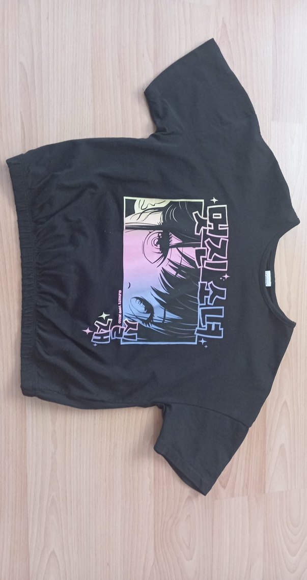 Kız Siyah Baskılı Kısa Kollu Tişört - Görsel 2