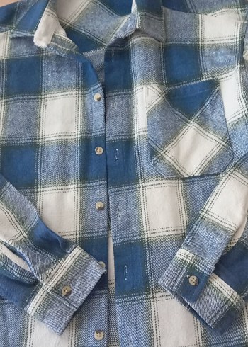 Mavi Krem Ekose Pamuklu Uzun Kollu Erkek Çocuk Gömlek - Görsel 2