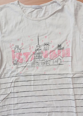 Beyaz Baskılı Kız Çocuk Tişörtü - Görsel 3