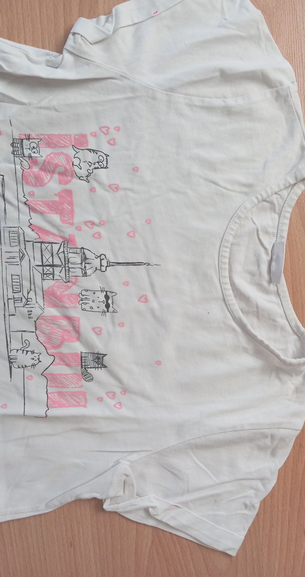 Beyaz Baskılı Kız Çocuk Tişörtü - Görsel 5