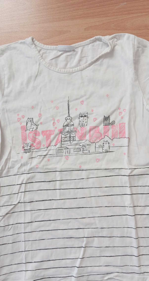 Beyaz Baskılı Kız Çocuk Tişörtü - Görsel 3