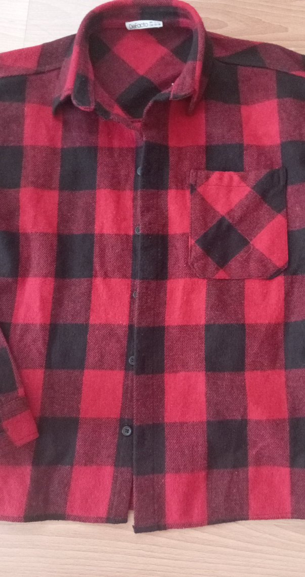 Erkek çocuk kırmızı siyah Kareli Kalın Uzun Kollu Gömlek - Görsel 2