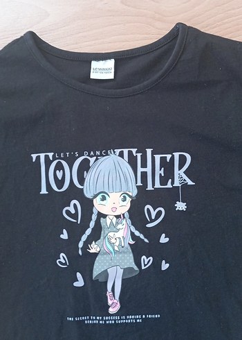 Kız Çocuk Gri Baskılı Kısa Kollu Siyah Tişört - Görsel 2