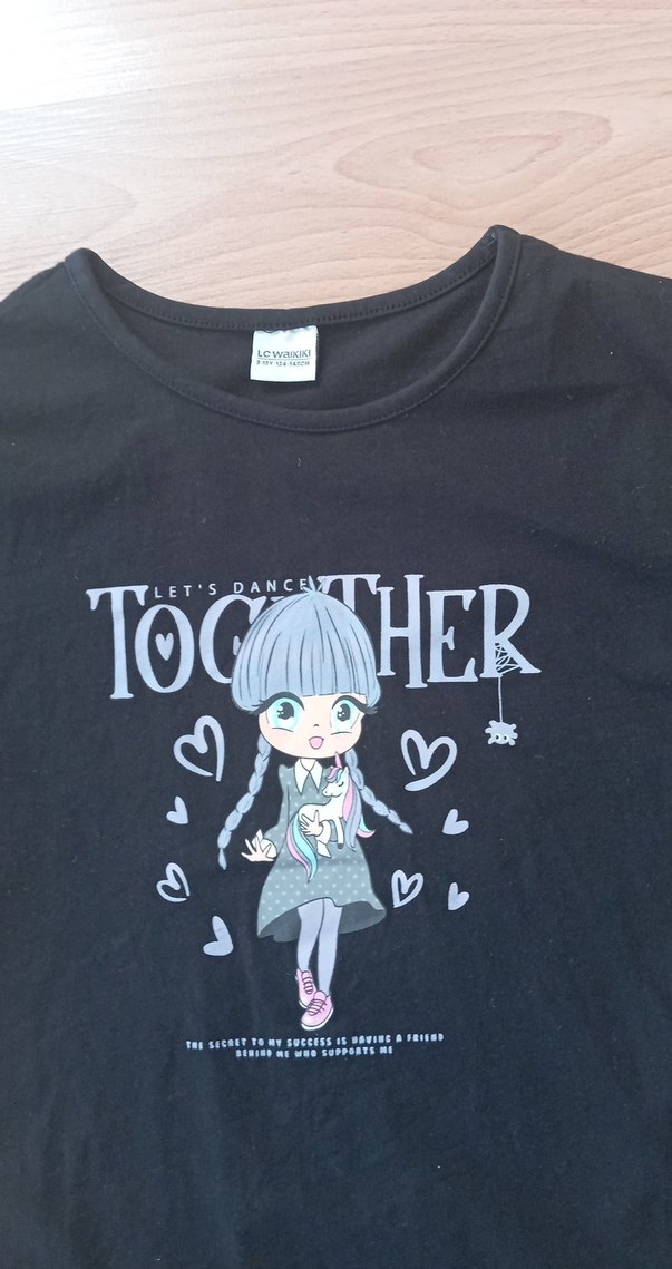 Kız Çocuk Gri Baskılı Kısa Kollu Siyah Tişört - Görsel 2